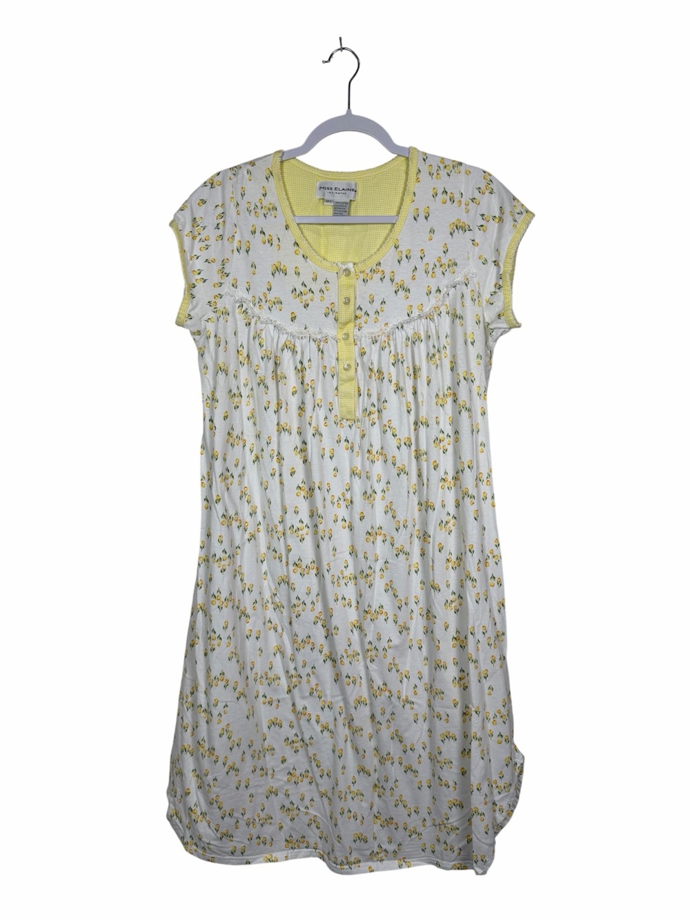 Vintage Miss Elaine Nightgown Floral Gingham Sleep Dress Cottagecore Lace Trim